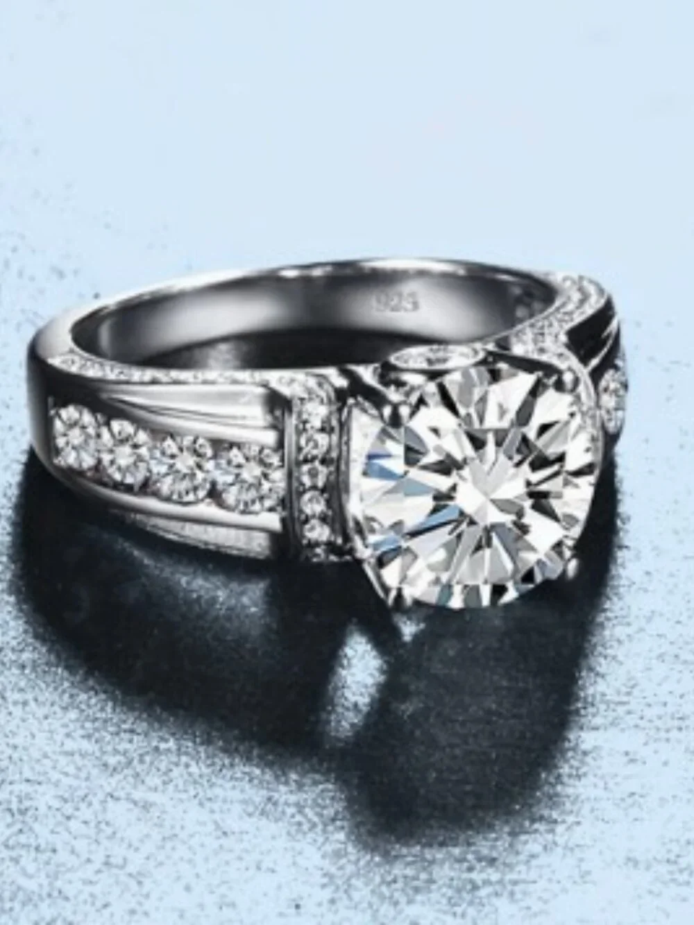 S925 Silver Inlaid with 3Ct Moissanite Ring 18K Gold Plated Size 8